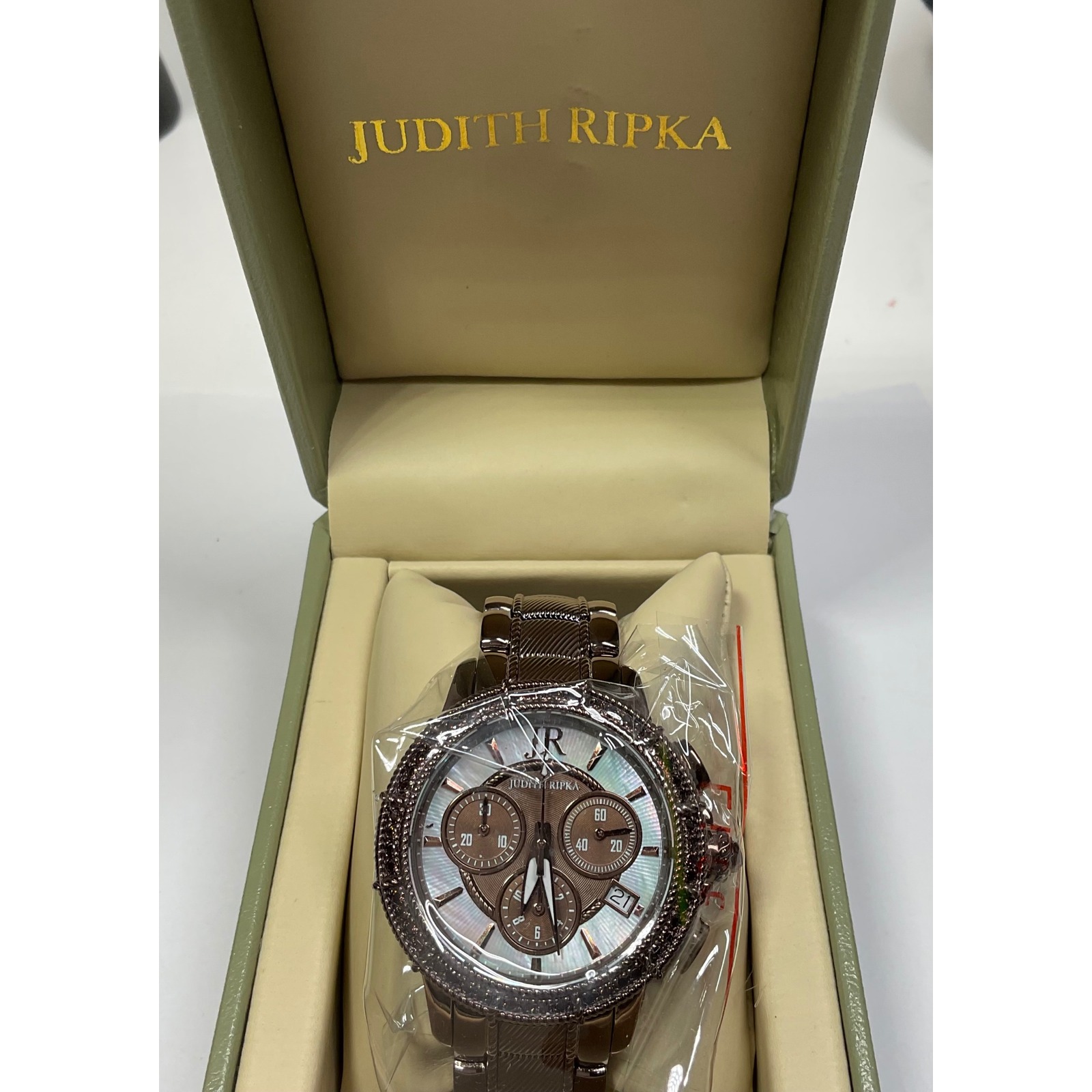 Judith Ripka Women Chronograph Watch Brown Mother Of Pearl Dial Stainless Steel